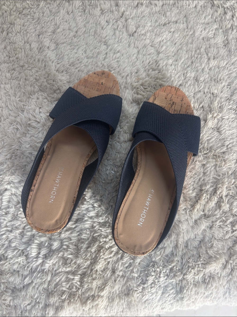41 Hawthorn Navy Crossband Cork-Trim Mules